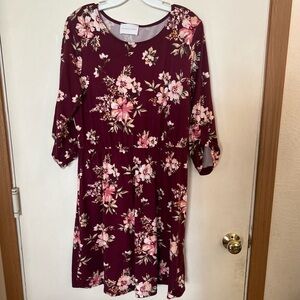 French gray large 3/4 sleeve floral dress